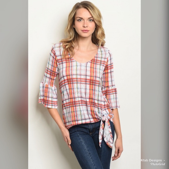 🌸LAST 1! Pastel Bell Sleeve Hi Lo Side Tie Top! - Picture 5 of 5